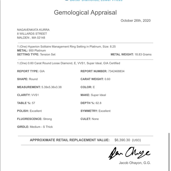 .60 ct diamond ring in Brilliance.com; size-8.25 - Picture 2 of 6